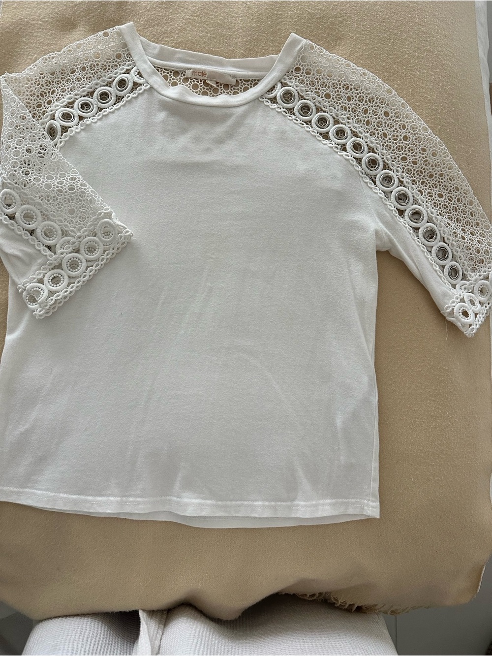 Maje White Crochet Raglan Sleeve Tee